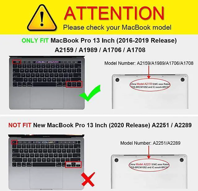 Alt view image 2 of 7 - Case for MacBook Pro 13 2019 2018 2017 2016 Release Protective Snap On Hard Shell Cover for MacBook Pro 13 Inch A2159 A1989 A1706 A1708 withWithout Touch Bar and Touch ID CryClear