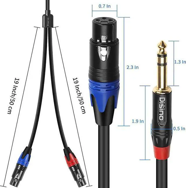 Alt view image 3 of 7 - Dual Female XLR to 14 inch635mm TRS Stereo Male Plug YSplitter Cable Unbalanced 2XLR Female to Quarter inch Adapter Patch Cord 66 Feet 2 Meters