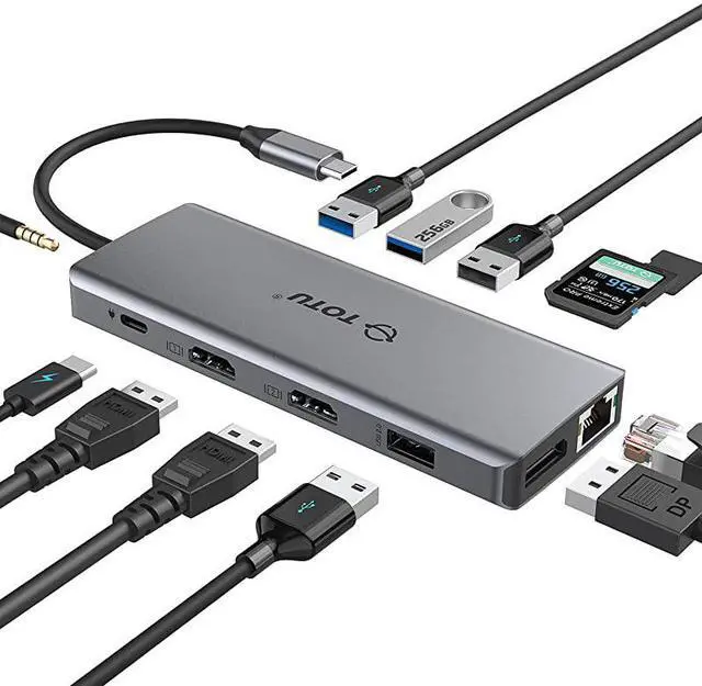 Main image of USB C HUB, Upgraded  13 in 1 Type C Hub Dongle Adapter (4K Dual HDMI&DP,75W PD), Triple Display Docking Station for Windows&MacBook Pro USB C Systems, macOS only Support Mirror Display