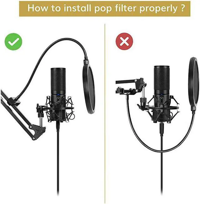 Alt view image 7 of 7 - Microphone Arm Stand  Adjustable Suspension Boom Scissor Mic Stand with Pop Filter 38quot to 58quot Adapter Mic Clip Upgraded Heavy Duty Clamp for Blue Yeti Nano Snowball Ice and Other MicsT20