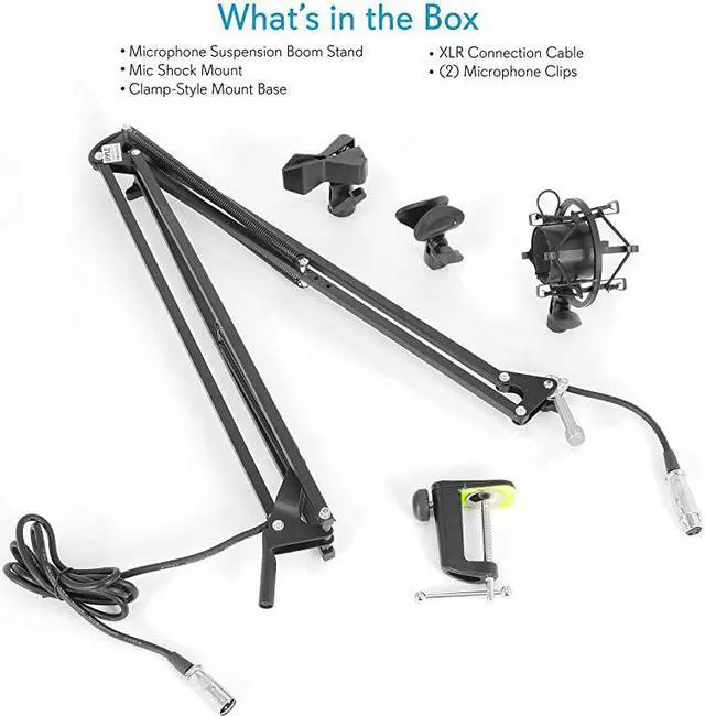 Alt view image 7 of 7 - Suspension Microphone Boom Stand Pro Desktop Scissor Mic Stand Spring Arm w Shock Mount Adjustable and Extendable Arm Angle and Tilt Positioning Universal Table Clamp Mount Style PMKSH04