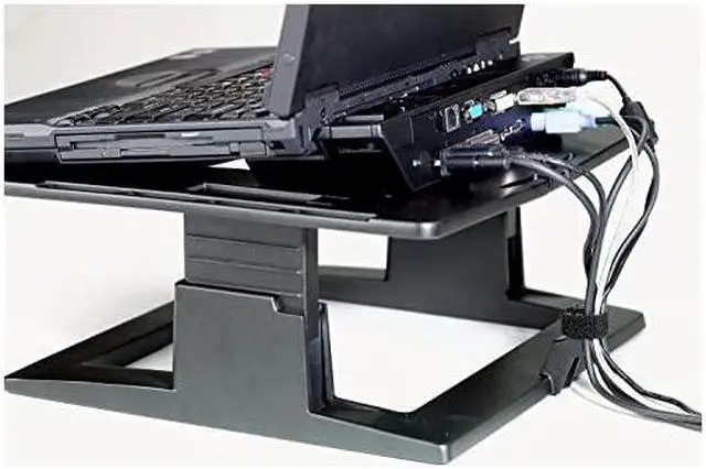 Alt view image 3 of 7 - Adjustable Laptop Stand Raise Screen Height to Reduce Neck Strain 3quot Height Adjustment Large Platform for Docking Station NonSkid Base Keeps Laptop Secure Cable Management Black LX500