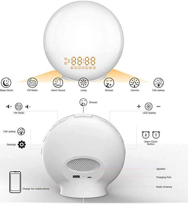 Alt view image 7 of 7 - Sunrise Alarm Clock Wake up Light up Alarm Clock Sunrise  Wake up Light Alarm Clock for Bedroom Sunlight Alarm Clock Kids Smart Digital Clock Radio Gradual Light Color Changing Dawn Simulator