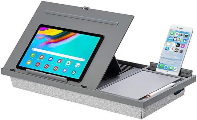 Alt view image 3 of 5 - Ergo Pro Lap Desk with 20 Adjustable Angles Mouse Pad and Phone Holder Gray Fits up to 156 Inch Laptops and Most Tablets Style No 49405