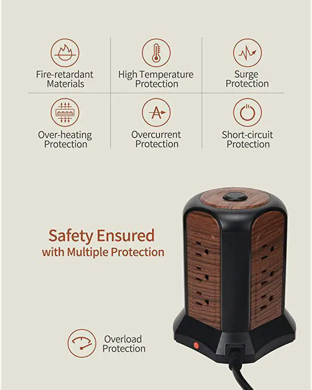 Alt view image 3 of 7 - Power Strip Tower USB Surge Protector with 9 AC 4 USB Ports 98ft Multiple Electrical Outlet Extender Desktop Charging Station for Office Home Dorm Room