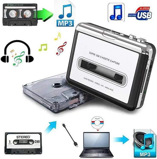 Alt view image 2 of 5 - Cassette Tape to MP3 CD PC Converter via USB Portable USB Cassette Tape Player Captures MP3 Audio Music Compatible Laptop Personal Computer Convert Walkman Tape Cassette to MP3 Format