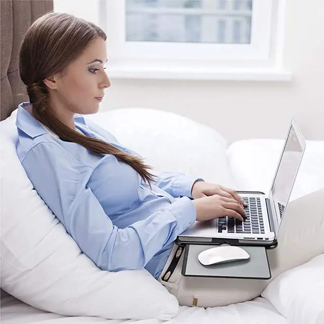 Alt view image 7 of 7 - Laptop Lap Pad - Laptop Stand Pad w Retractable Mouse Pad Tray, Anti-Slip Heat Shield Tablet Notebook Computer Stand Table w/Sturdy Stable Cooler Work Surface for Bed Sofa Couch or Travel