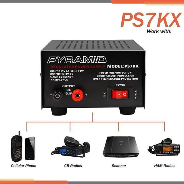 Alt view image 4 of 6 - Universal Compact Bench Power Supply - 5 Amp Linear Regulated Home Lab Benchtop AC-to-DC 12V Converter w/ 13.8 Volt DC 115V AC 70 Watt Power Input, Screw Type Terminals, Cooling Fan -  PS7KX