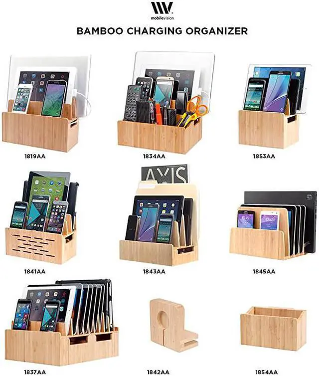 Alt view image 6 of 6 - Bamboo 10Port Charging Station amp Docking Organizer for Smartphones amp Tablets FamilySized for use in Corporate Offices amp Classrooms