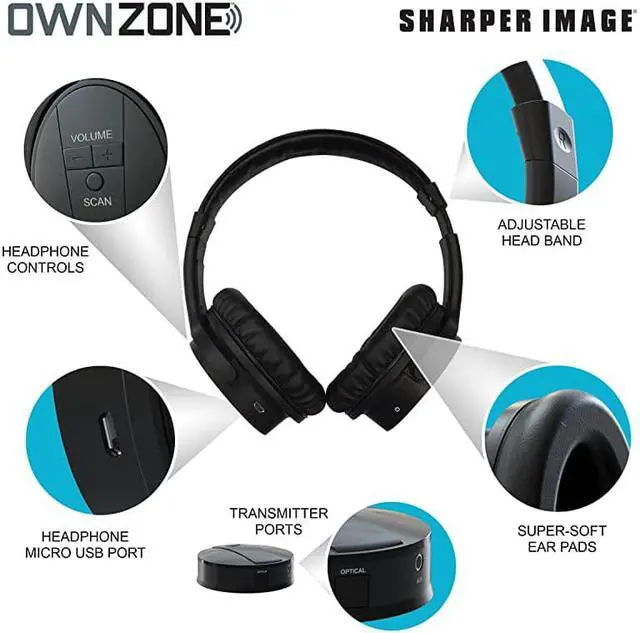 Alt view image 2 of 7 - OWN ZONE Wireless Rechargeable TV Headphones RF Connection 24 GHz Transmits Wirelessly up to 100ft No Bluetooth Required AUX RCA Optical Cable Included Black