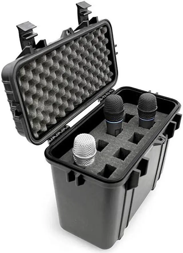 Alt view image 7 of 7 - Wireless Microphone Hard Case 8 Slot Mic Case Fits Sennheiser Shure Mic AudioTechnica Microphones and More Wireless Mic System Transmitter Receiver Microphones