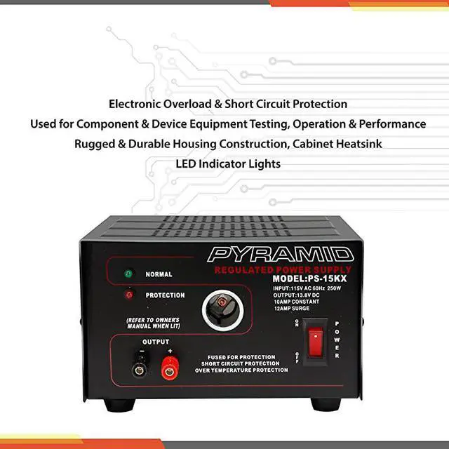 Alt view image 4 of 6 - Universal Compact Bench Power Supply 10 Amp Linear Regulated Home Lab Benchtop ACtoDC Converter w 138 Volt DC 115V AC 250W Input Screw Type Terminal 12V Car Cigarette Lighter  PS15K5