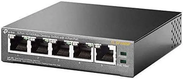 Main image of 5 Port Fast Ethernet 10100Mbps PoE Switch | 4 PoE Ports 58W | Desktop | Plug Play | Sturdy Metal w Shielded Ports | Fanless | Limited Lifetime Protection | Unmanaged TLSF1005P