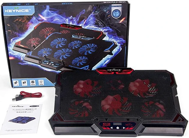Alt view image 7 of 7 - Laptop Cooling, 12-17 inch Laptop Cooling Pad, Laptop Cooler with 6 Quiet Fans, Dual USB Port, 5 Wind Speed Adjustable, Red LED Light, Gaming Cooling Fan for Laptop, Portable Notebook Cooler