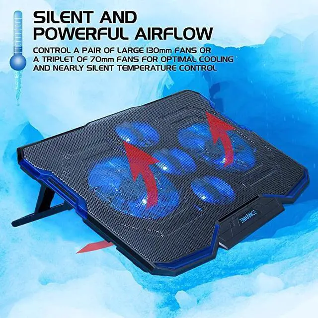 Alt view image 3 of 7 - Cryogen Gaming Laptop Cooling Pad Fits up to 17 inch Computer Adjustable Laptop Cooling Stand with 5 Ultra Quiet Cooler Fans 2 USB Ports and LED Lighting Slim Portable Design 2500 RPM