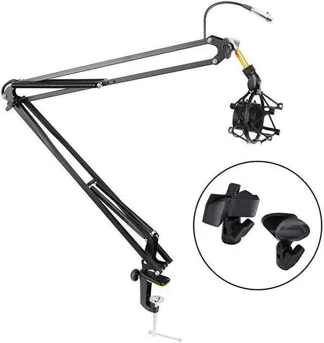 Main image of Suspension Microphone Boom Stand Pro Desktop Scissor Mic Stand Spring Arm w Shock Mount Adjustable and Extendable Arm Angle and Tilt Positioning Universal Table Clamp Mount Style PMKSH04