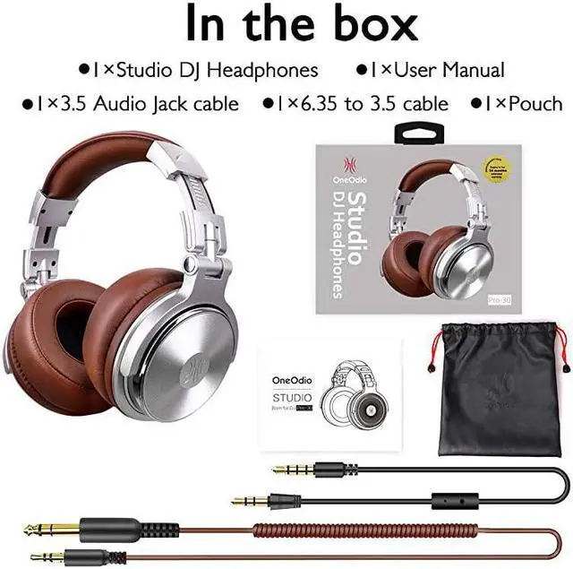 Alt view image 7 of 7 - Ear Headphone Wired Premium Stereo Sound Headsets with 50mm Driver Foldable Comfortable Headphones with Protein Earmuffs and Shareport for Recording Monitoring Podcast PC TV with Mic Silver
