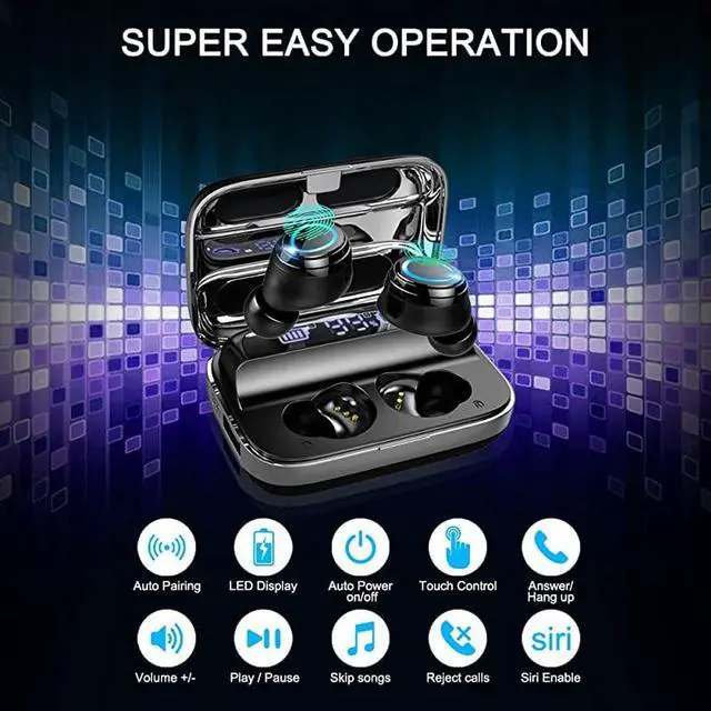 Alt view image 6 of 7 - Earbuds, Bluetooth 5.0 Earbuds with 126H Playtime, Bluetooth Headphones TWS Stereo Noise Cancelling Earphones in Ear with Mic, USB-C Charging Case, IP7 Waterproof Headset for Sports