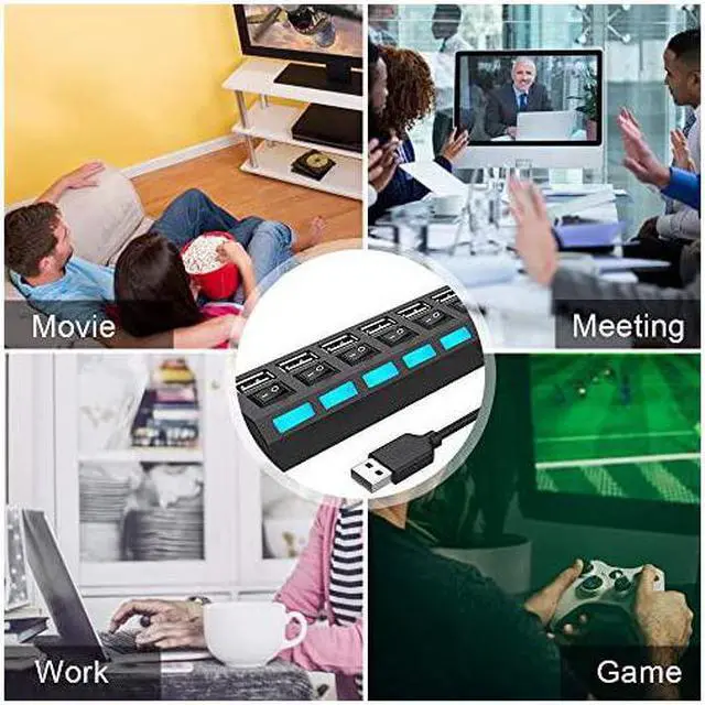 Alt view image 7 of 7 - Port USB Splitter 7Ports USB 20 Hub High Speed ONOff Individual Switch with LEDs Compatible for All USB Device Black7 Ports