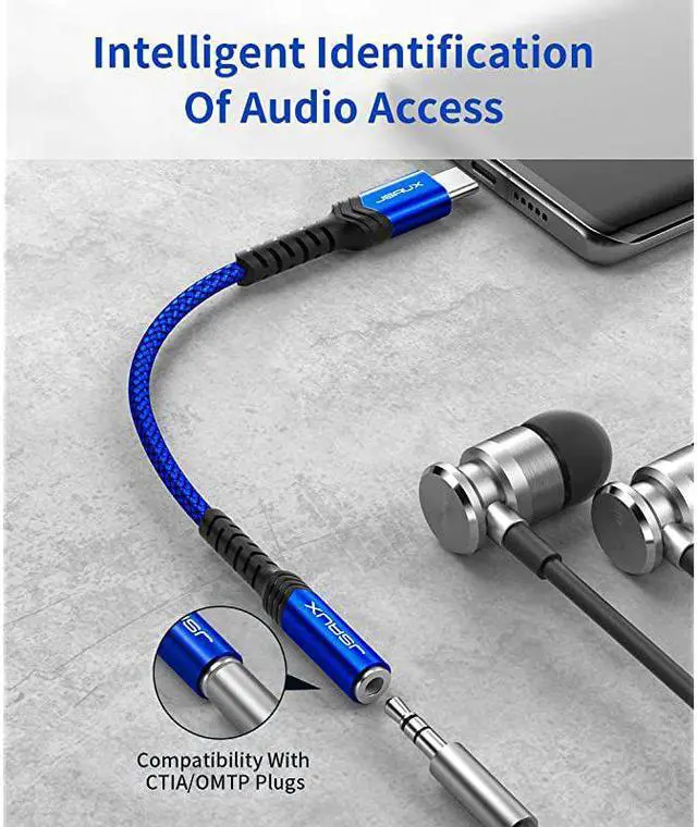 Alt view image 4 of 7 - USB Type C to 35mm Female Headphone Jack Adapter  USB C to Aux Audio Dongle Cable Cord Compatible with Pixel 4 3 2 XL Samsung Galaxy S20 Ultra Z Flip S20+ Note 10 S10 S9 Plus iPad ProBlue