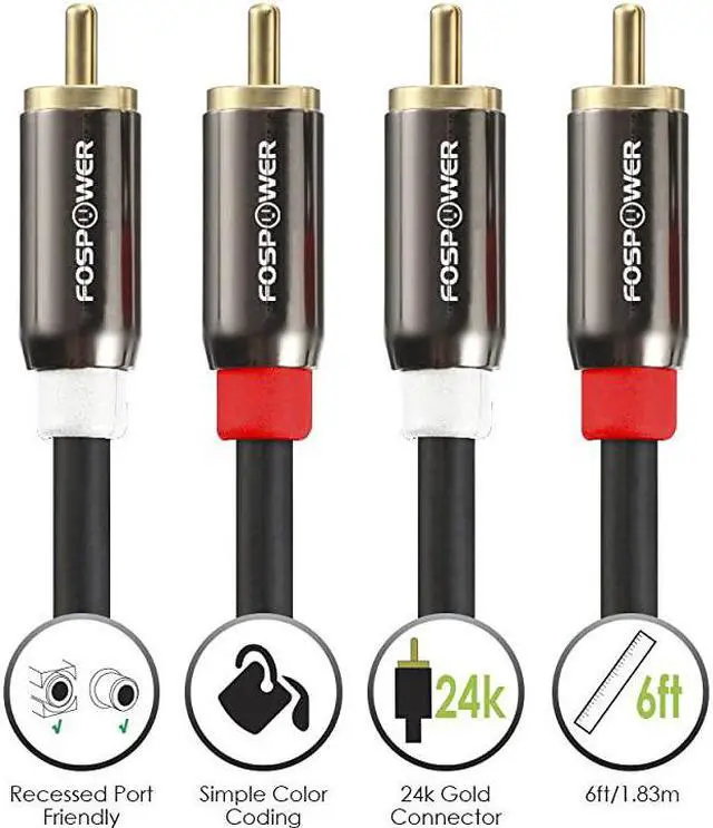 Alt view image 5 of 7 - 6 Feet 2 RCA MM Stereo Audio Cable 24K Gold Plated | Copper Core 2RCA Male to 2RCA Male LeftRight Premium Sound Quality Plug