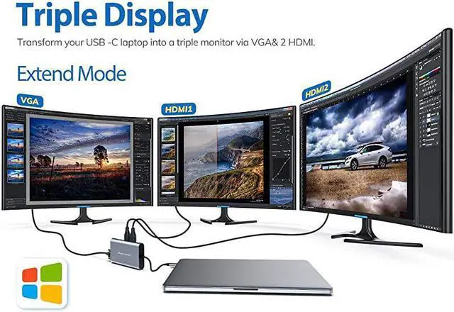 Alt view image 2 of 7 - USB C HubUSBC Laptop Docking Station11 in 1 Triple Display Type C Adapter Compatiable for MacBook and Windows2HDMI VGA PD30 SD TF Card Reader Gigabit Ethernet 4USB Ports