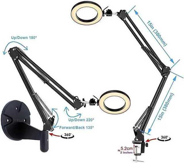 Alt view image 2 of 7 - Stream Lighting kit Desk Ring Light and Wall Ring Light6 USB Ring Light with Mount Stand for YouTube Task Craft Architect Drafting Repair