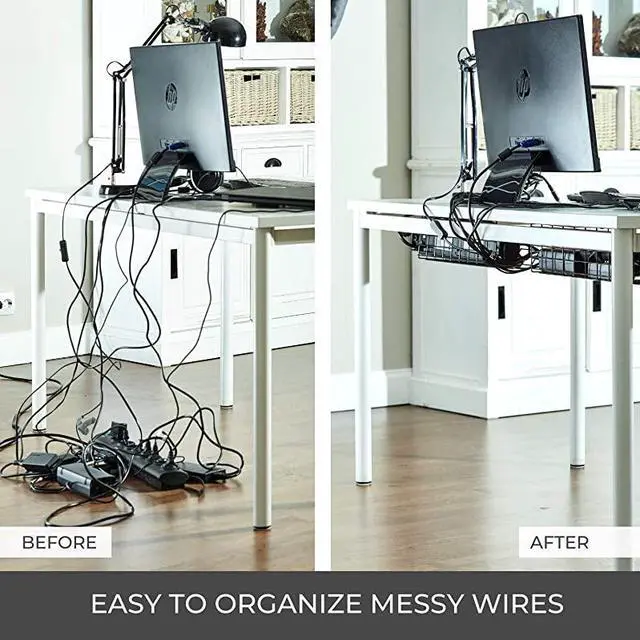 Alt view image 2 of 7 - Desk Cable Management Tray Cable Organizer for Wire Management Metal Wire Cable Tray for Office and Home Perfect Standing Desk Cable Management Tray Black Set of 4x 17