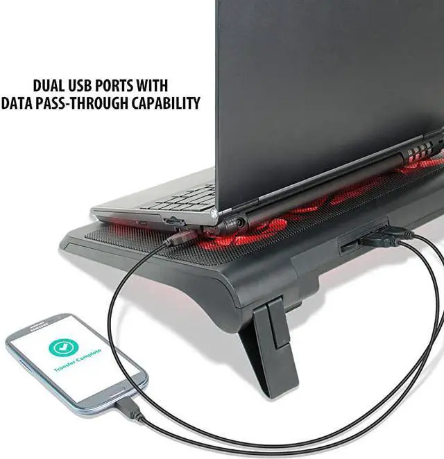 Alt view image 6 of 7 - Gaming Laptop Cooling Pad Stand with LED Cooler Fans Adjustable Height Dual USB Port for 17 inch Laptops 5 Ultra Quiet High Performance Fans 2630 RPM BuiltIn Bumpers Blue