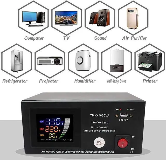 Alt view image 3 of 7 - TMK1600VA 1500W Smart Auto Step Up amp Step Down Voltage Transformer Converter110120 Volt 220240 VoltSoft Startwith LED Display220V to 110V 110V to 220V