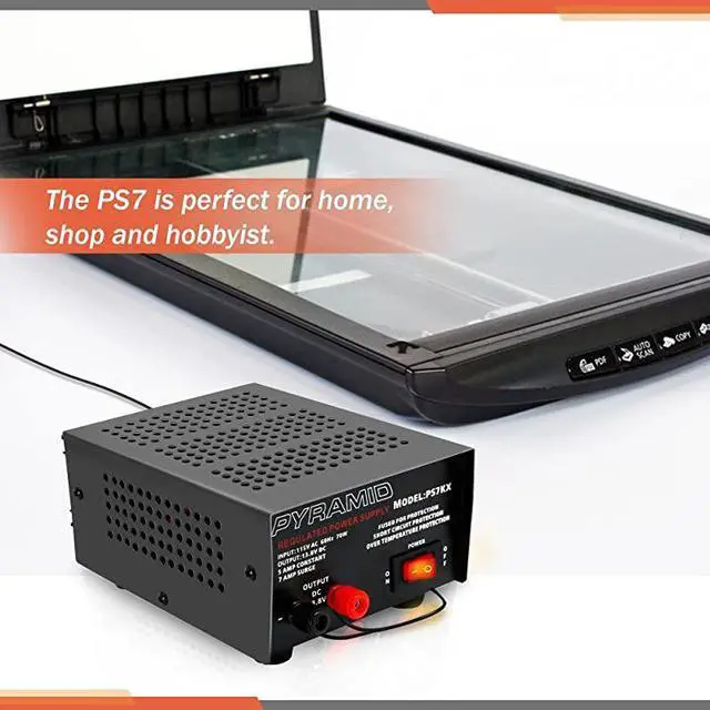 Alt view image 5 of 6 - Universal Compact Bench Power Supply - 5 Amp Linear Regulated Home Lab Benchtop AC-to-DC 12V Converter w/ 13.8 Volt DC 115V AC 70 Watt Power Input, Screw Type Terminals, Cooling Fan -  PS7KX