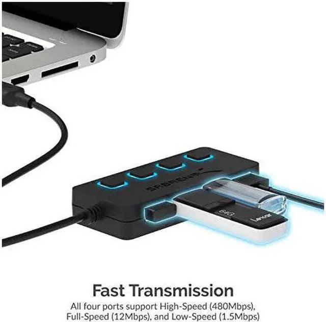 Alt view image 4 of 7 - 4Port USB 20 Hub with Individual LED lit Power Switches HBUMLS