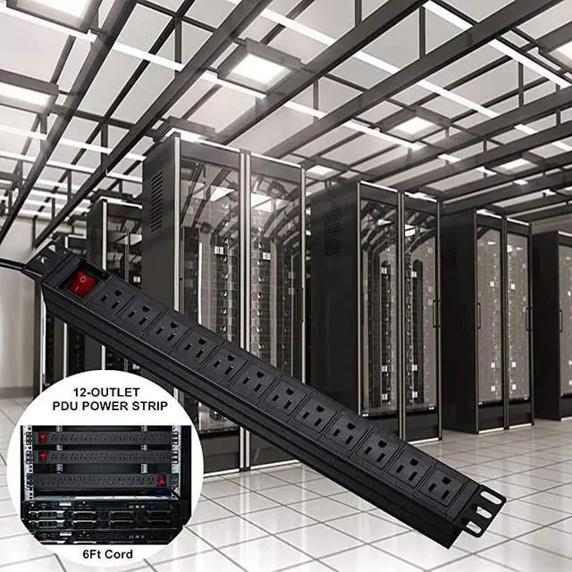 Alt view image 7 of 7 - Network Grade 12 Right Angle Outlets Rackmount PDU Power Strip with 6ft Cord Surge Protector 15A125V Black