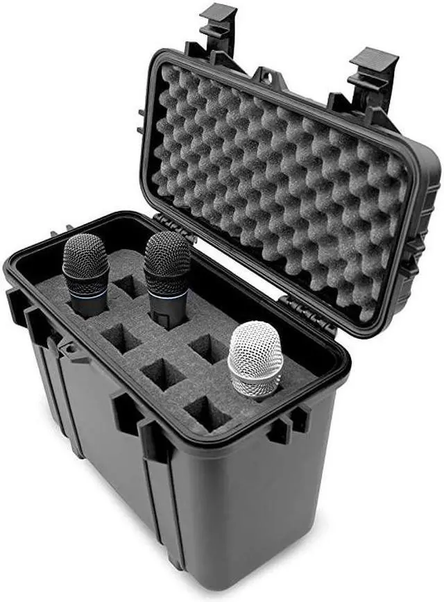 Main image of Wireless Microphone Hard Case 8 Slot Mic Case Fits Sennheiser Shure Mic AudioTechnica Microphones and More Wireless Mic System Transmitter Receiver Microphones