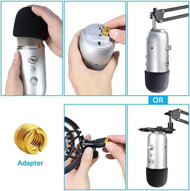 Alt view image 6 of 7 - Blue Yeti Mic Boom Arm with Foam Windscreen Suspension Boom Scissor Arm Stand with Pop Filter Cover for Blue Yeti Pro Microphone by