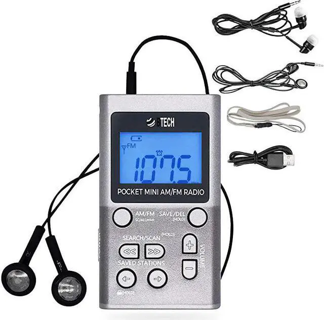 Main image of MPRAF1 AM FM Personal Radio with Two Types of Stereo Headphones Clock Great Reception and Long Battery Life Mini Pocket Walkman Radio with Headphones Silver