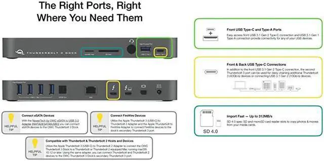 Alt view image 5 of 5 - 14Port Thunderbolt 3 Dock with Cable Compatible with Windows PC and Mac Space Gray TB3DK14PSG