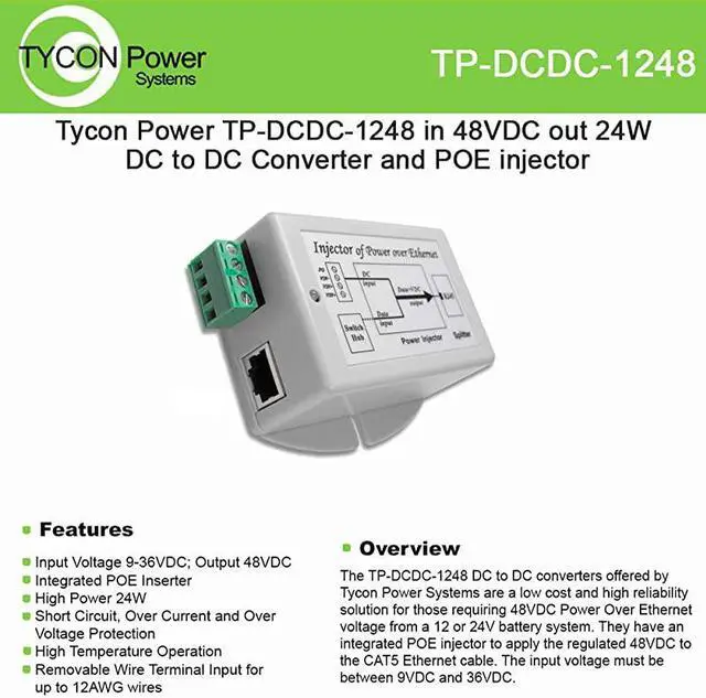 Main image of Systems TPDCDC1248 48V POE Out 24W DC to DC Converter and POE Inserter