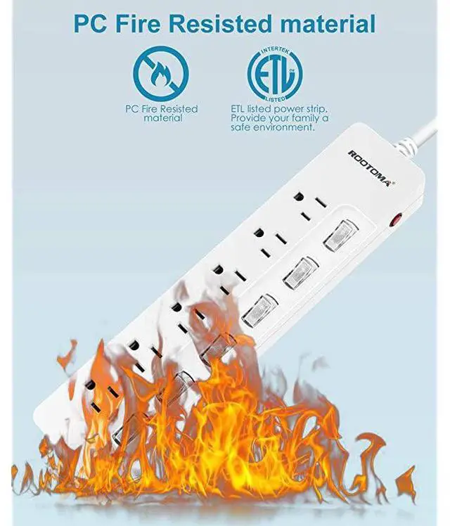 Alt view image 5 of 7 - Individual Switched Power Strip Surge Protector with 6OutletETL Certified6Foot 14AWG Long Extension Cord 1875W15A Wall Mount for Office Dorm Home Theatre
