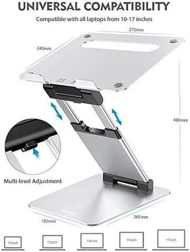 Alt view image 3 of 6 - Laptop Stand, Ergonomic Sit to Stand Laptop Holder Convertor, Adjustable Height from 2.1" to 13.8", Supports up to 22lbs, Compatible with MacBook, All Laptops Tablets 11-17" - Silver