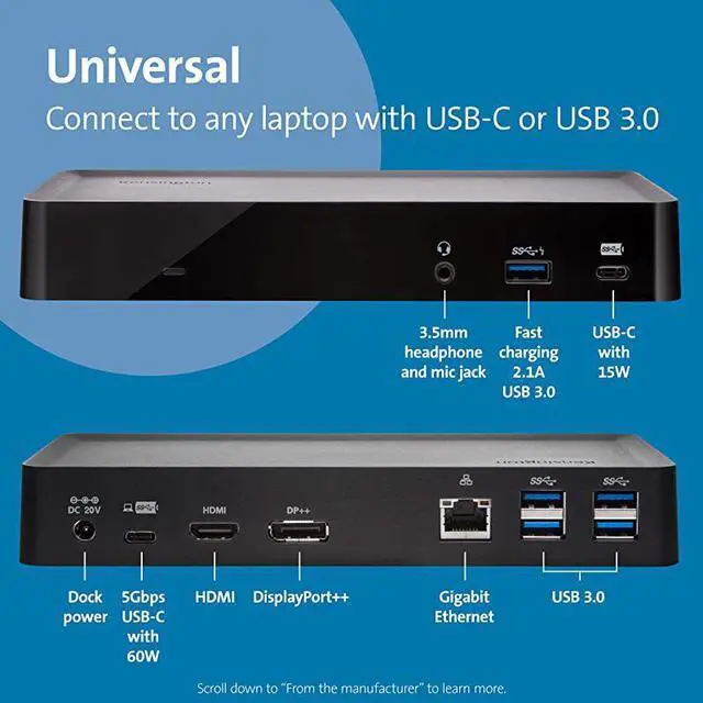 Alt view image 4 of 7 - SD4700P USBC or USBA 60W PD Dual Display Docking Station with Power Delivery for Windows PCs Surface Pro Surface Laptops and MacBooks TAA Compliant K38240NA