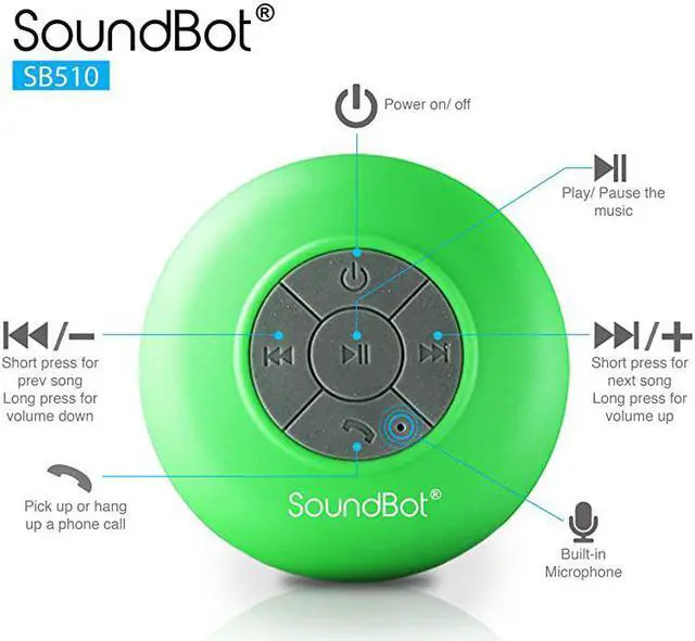 Alt view image 4 of 7 - SB510 HD Water Resistant Bluetooth Wireless Shower Speaker HandsFree Portable Speakerphone w 6Hrs of Playtime Builtin Mic Control Buttons Detachable Suction Cup for Indoor Outdoor