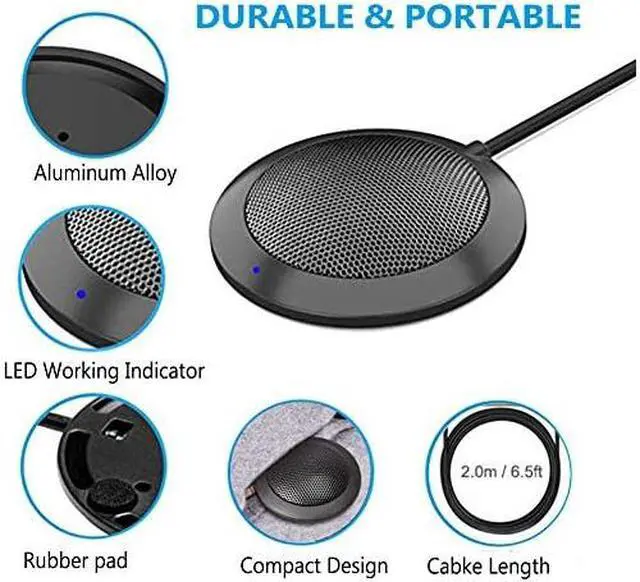 Alt view image 4 of 7 - USB Computer Microphone Portable Omnidirectional Condenser Boundary Laptop Conference Microphone for Recording Video Meeting Gaming Skype VoIP Calls with 360°10ft Pickup Range