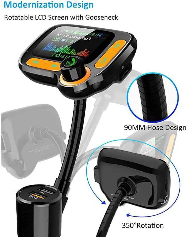 Alt view image 5 of 7 - FM Transmitter Car AdapterSupport Handsfree Call and MP3 MusicAPP Audio Play18 Color Screen3 USB Charger35mm AUX PortCompatible with iPhoneiPadSamsung and More