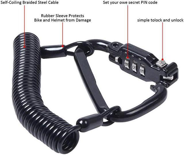 Alt view image 2 of 7 - Motorcycle Helmet Lock Cable Heavy Duty Universal Combination Lock Cable Caribeaner Lock Motorcycle Security PIN Locking Chain for Bike Helmet Jacket Cabinets Luggage