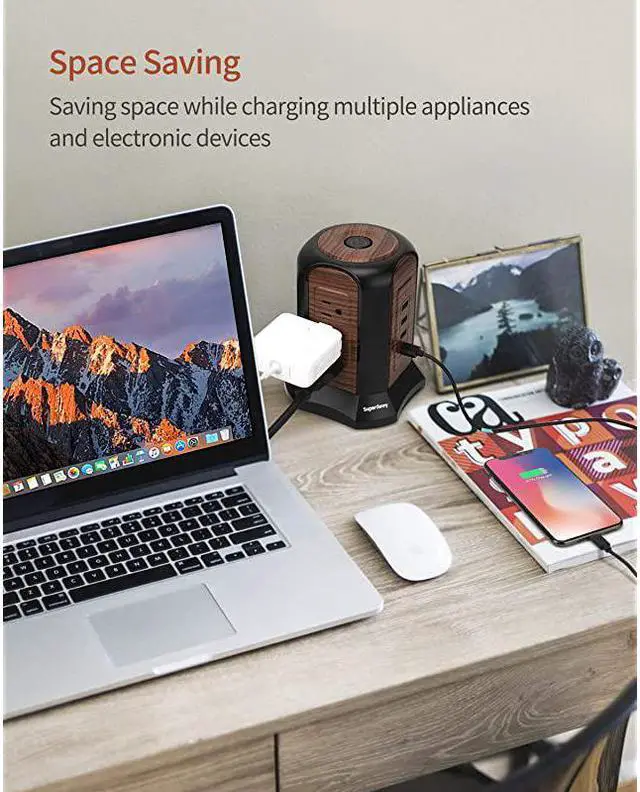 Alt view image 6 of 7 - Power Strip Tower USB Surge Protector with 9 AC 4 USB Ports 98ft Multiple Electrical Outlet Extender Desktop Charging Station for Office Home Dorm Room