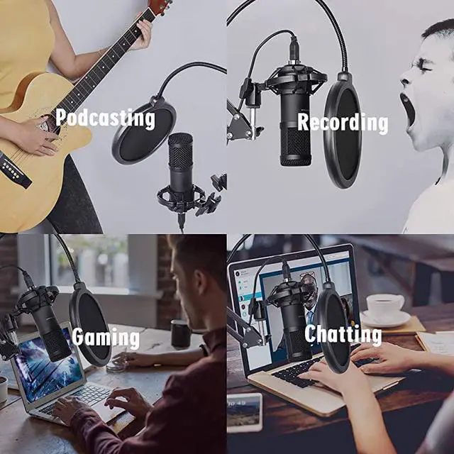 Alt view image 6 of 6 - USB Streaming Podcast PC Microphone  professional 192KHZ24Bit Studio Cardioid Condenser Mic Kit with sound card Boom Arm Shock Mount Pop Filter for Skype YouTuber Karaoke Gaming Recording