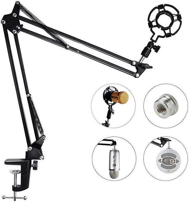 MOUNT-IT! Adjustable Microphone Boom Arm [3/8'' to 5/8'' Screw Adapter]  Suspension Scissor Mic Stand, Desk Mount For Blue Snowball, Yeti, & Other