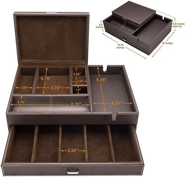 Alt view image 5 of 6 - Admiral Big Dresser Valet Box amp Mens Jewelry Box Organizer with Large Smartphone Charging Station Dark Brown