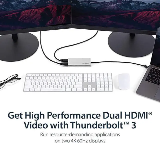 Alt view image 2 of 7 - com Thunderbolt 3 to Dual HDMI 20 Adapter 4K 60Hz Thunderbolt 3 Certified Dual Monitor HDMI Video Converter Adapter Mac Windows compatible Dual 4K Display HDMI TB32HD24K60